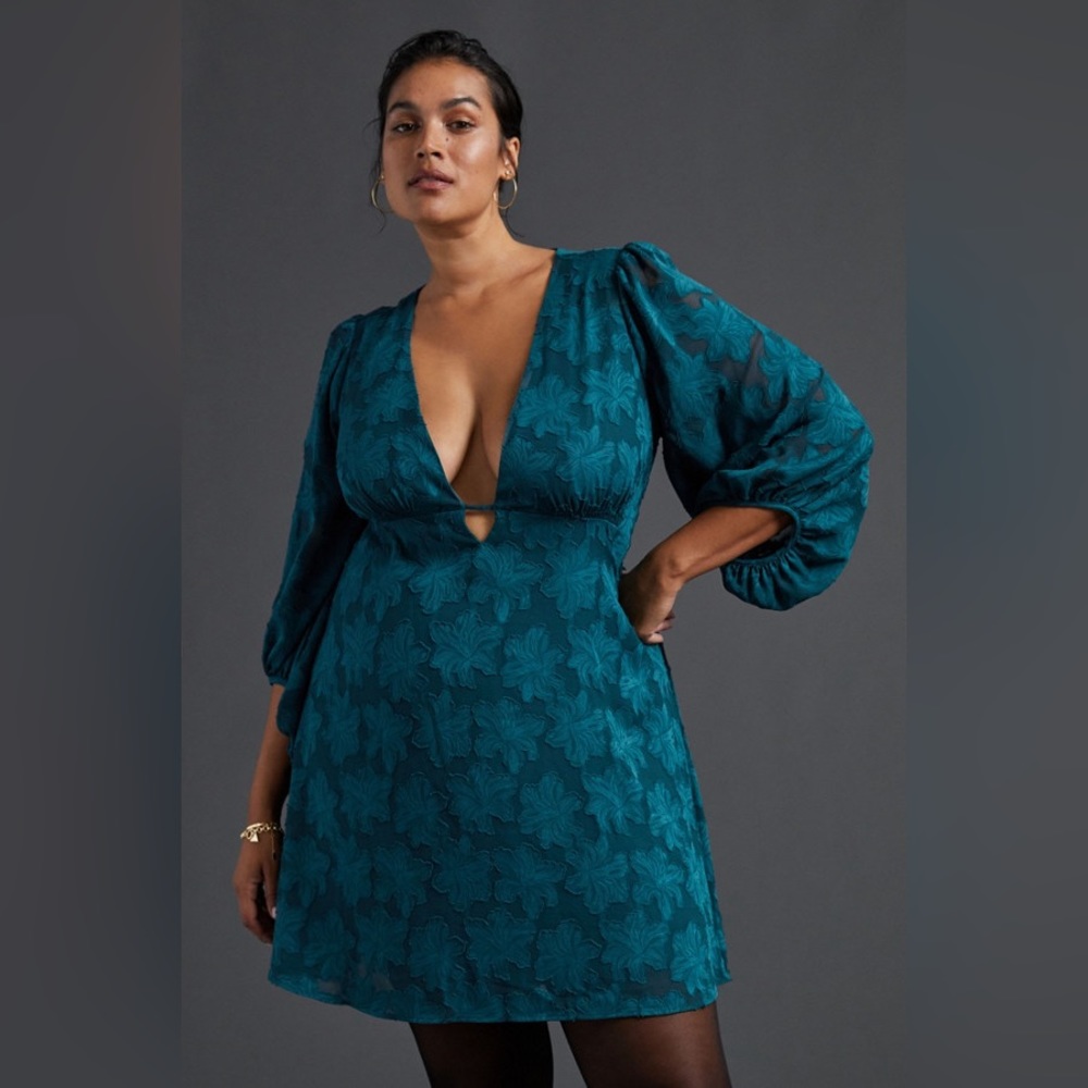 Anthropologie Jacquard Plunge Mini Dress